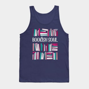 Bookish soul // oxford navy blue bookshelf background teal white fuchsia carissma and pastel pink books Tank Top